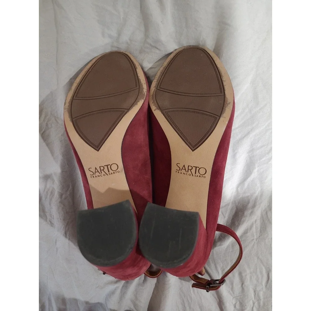 Abbington Burgundy Suede Franco Sarto Pump Women's SZ 10M ankle strap block heel
